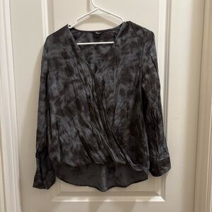 Rails Hillary Crossover Tie Dye Top Womens S Slate Gray Long Sleeve Loose Wrap